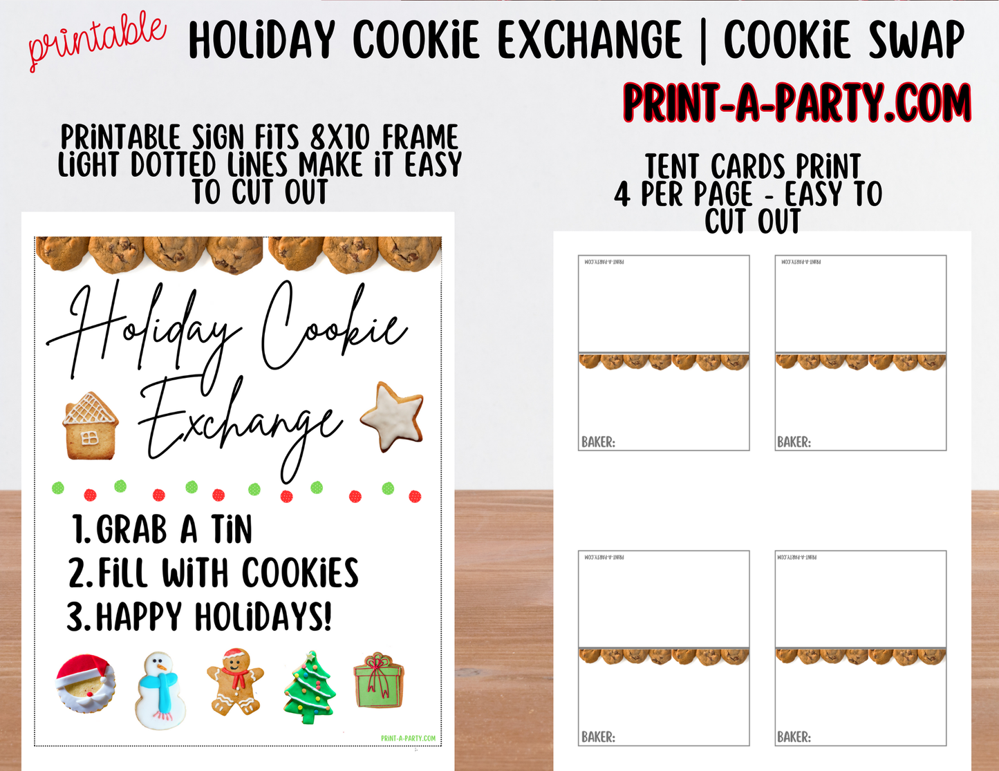 Christmas Holiday Cookie Exchange Printable Kit | 8x10 Cookie Swap Sign + Buffet Tent Cards | Christmas Party Decorations