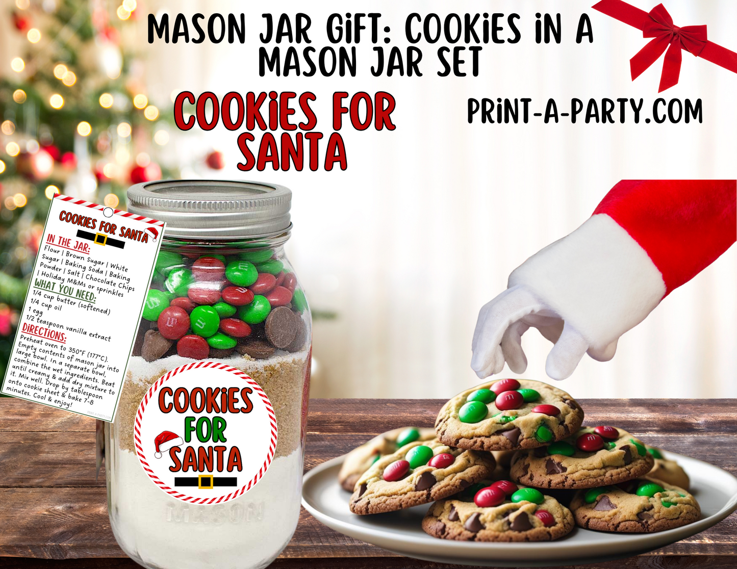 MASON JAR GIFT: Cookies for Santa - Mason Jar Printable Kit - DIY gift idea for Christmas Eve traditions!