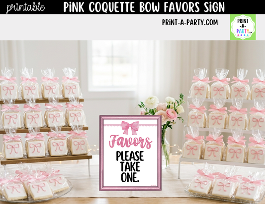 Pink Coquette Bow Favors Printable Sign (8x10) – For Parties, Showers and Events