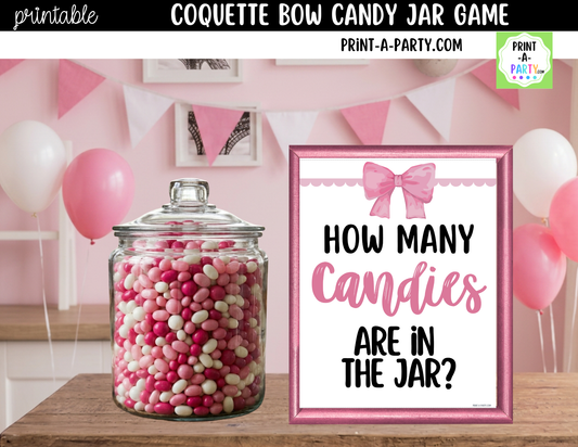 Pink Coquette Bow Candy Jar Game Printable Sign (8x10) & Guessing Cards for parties and showers