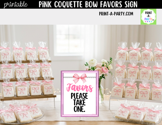 Pink Coquette Bow Favors Printable Sign (8x10) – For Parties, Showers and Events
