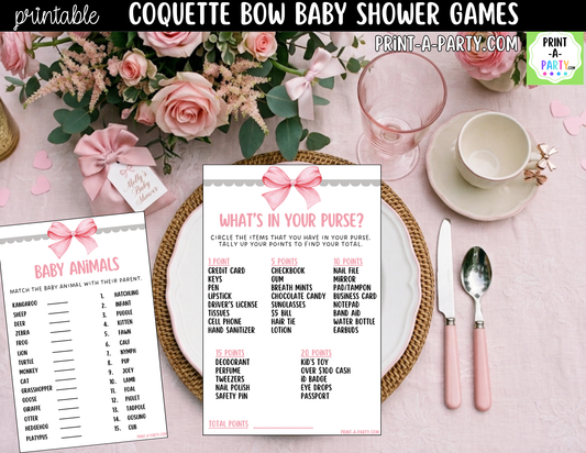 Pink Coquette Bow Baby Shower Games Printable | Bow Bundle