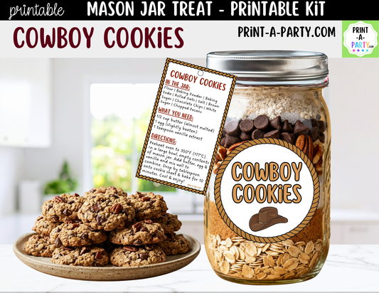 Cowboy Cookies in a Mason Jar Gift Printable Kit - Labels, Tag, Recipe & Instructions