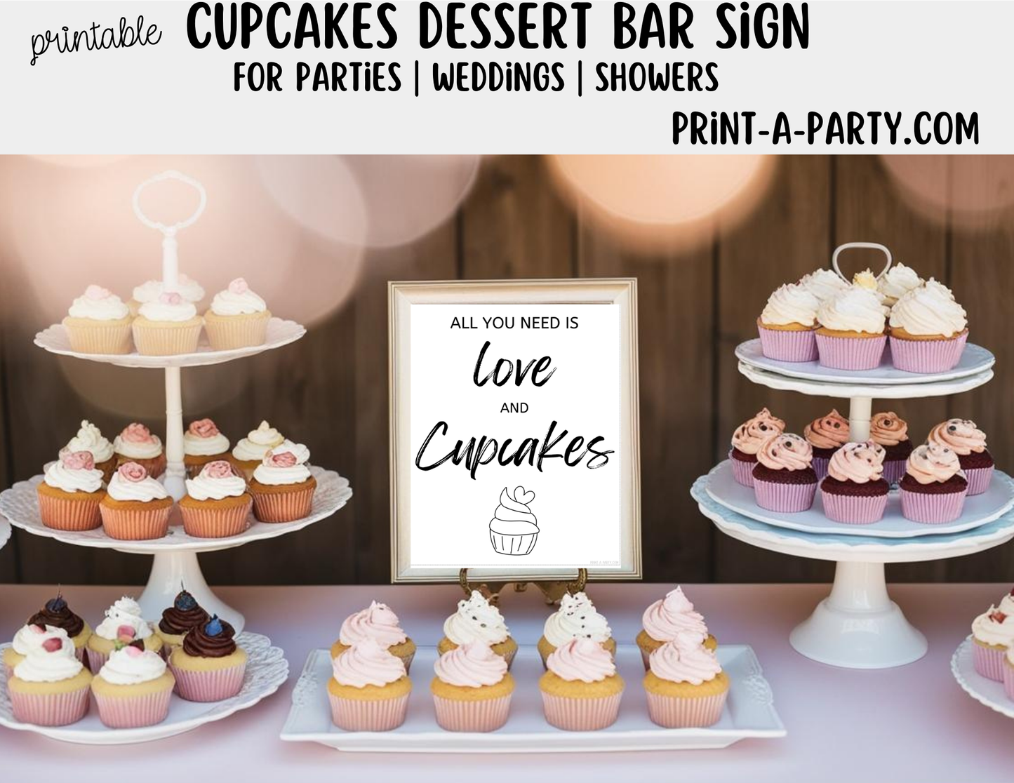 Printable Cupcakes Dessert Bar Sign (8x10) – Wedding Shower Decor, Instant PDF Download