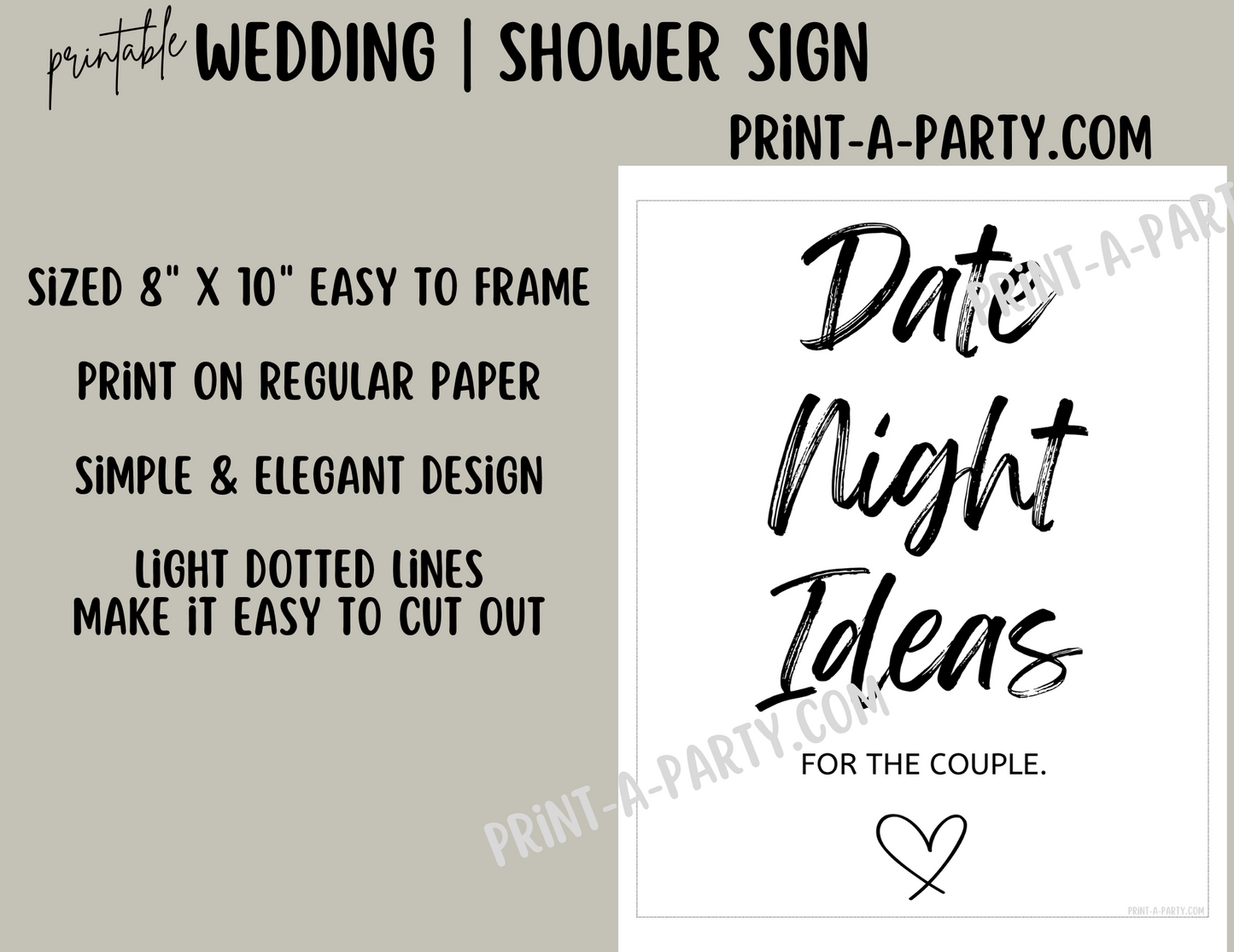 DATE NIGHT IDEAS For the Couple | Printable Wedding Sign | Wedding Sign | Shower Sign | Date Night Idea Sign