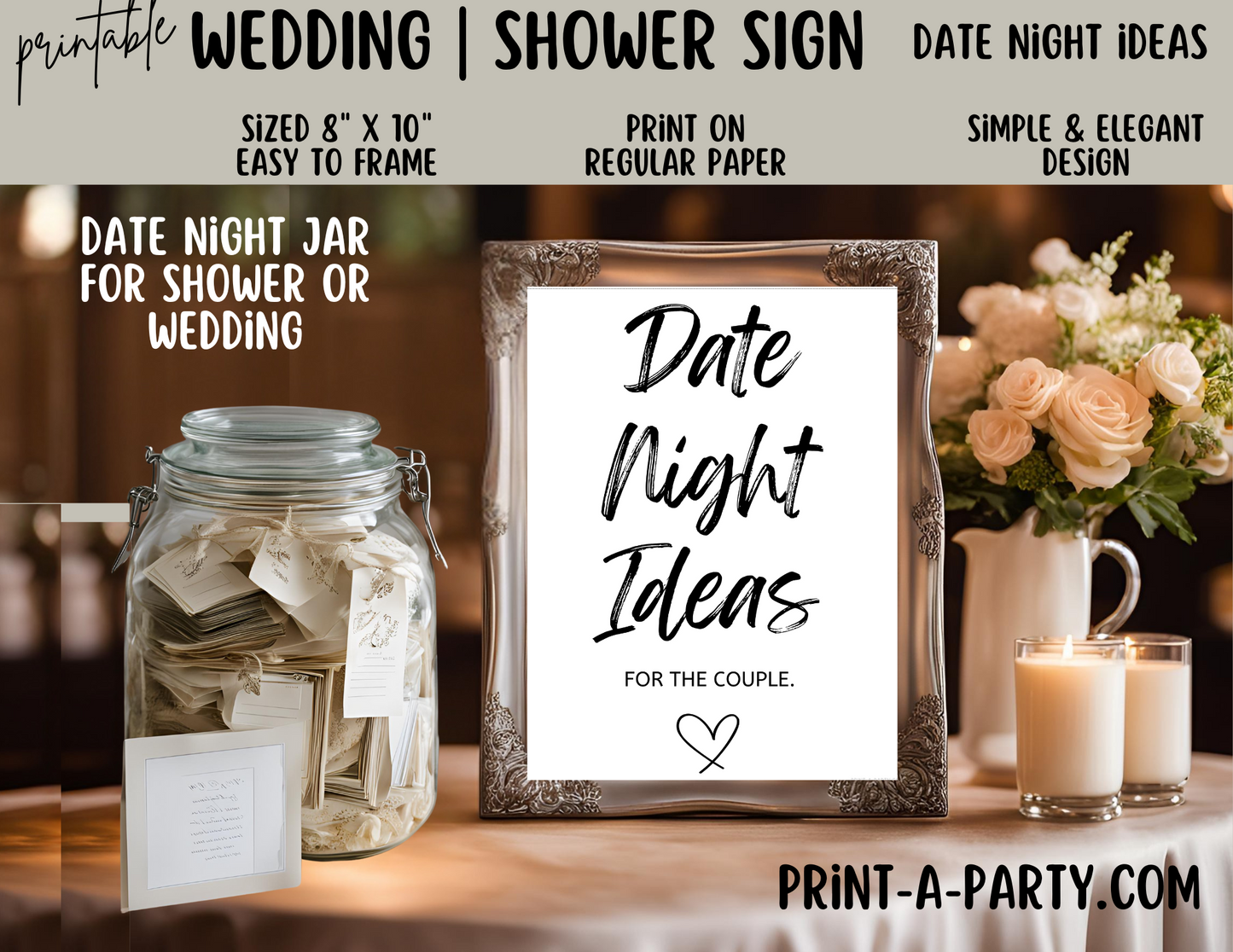 DATE NIGHT IDEAS For the Couple | Printable Wedding Sign | Wedding Sign | Shower Sign | Date Night Idea Sign