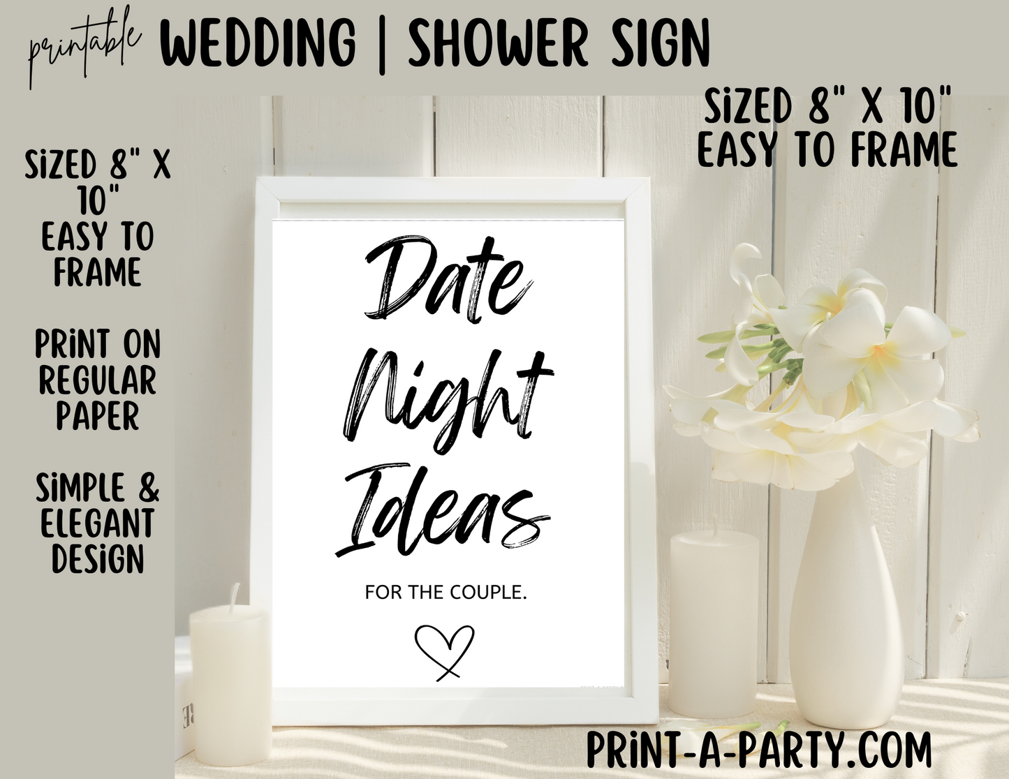 DATE NIGHT IDEAS For the Couple | Printable Wedding Sign | Wedding Sign | Shower Sign | Date Night Idea Sign