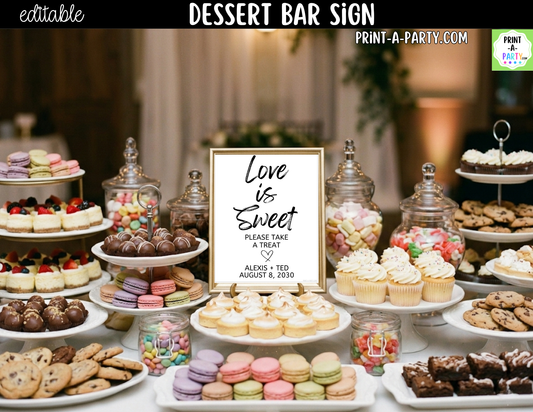 Editable Dessert Bar Sign – Love Is Sweet | 8x10 Canva Template