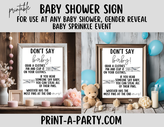 DON'T SAY BABY Game Sign Printable - Fun Baby Shower Game for Gender Reveals, Sprinkles and Adoption Celebrations