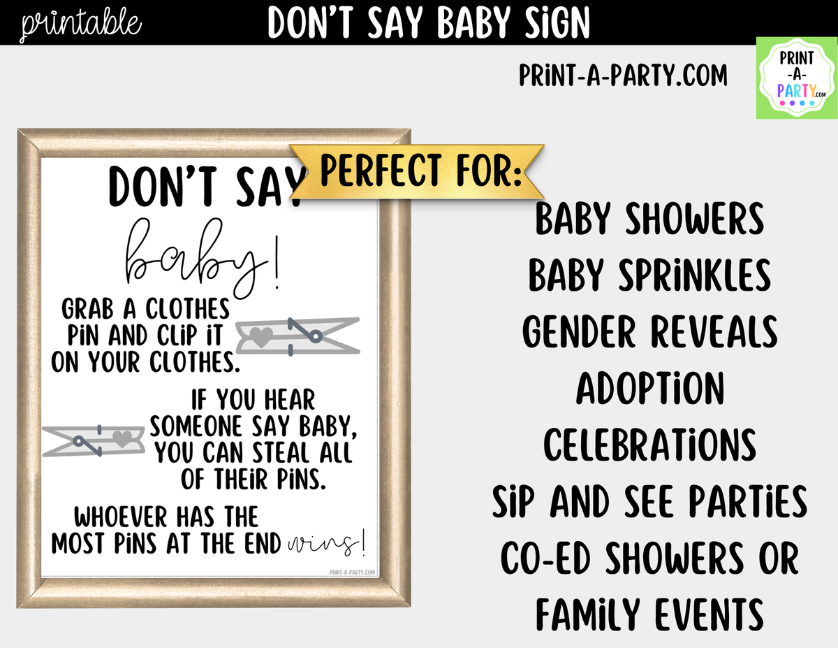Don’t Say Baby Game Printable Sign – Baby Shower Party Game