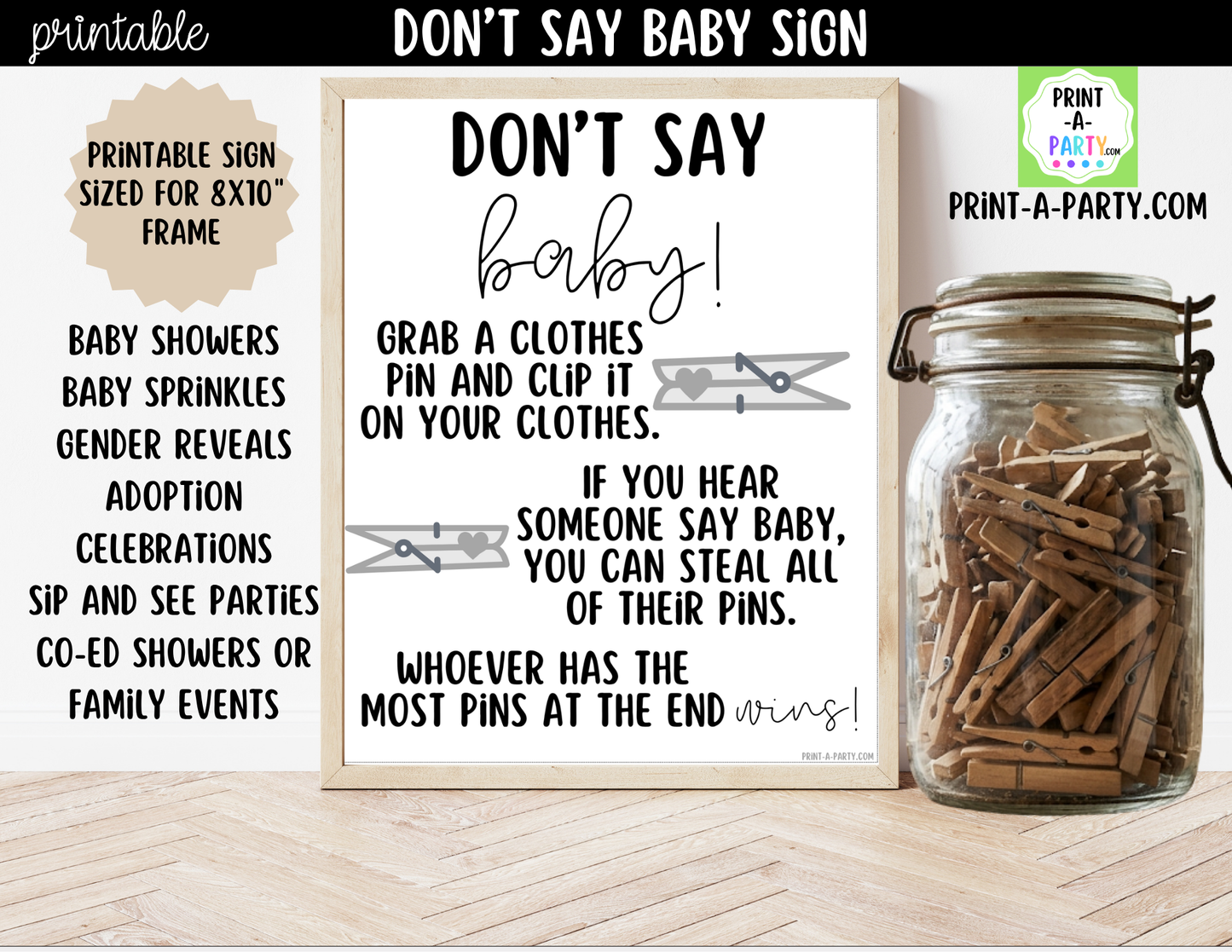 Don't Say Baby Game Printable Sign (8x10) – For Baby Showers and Events
