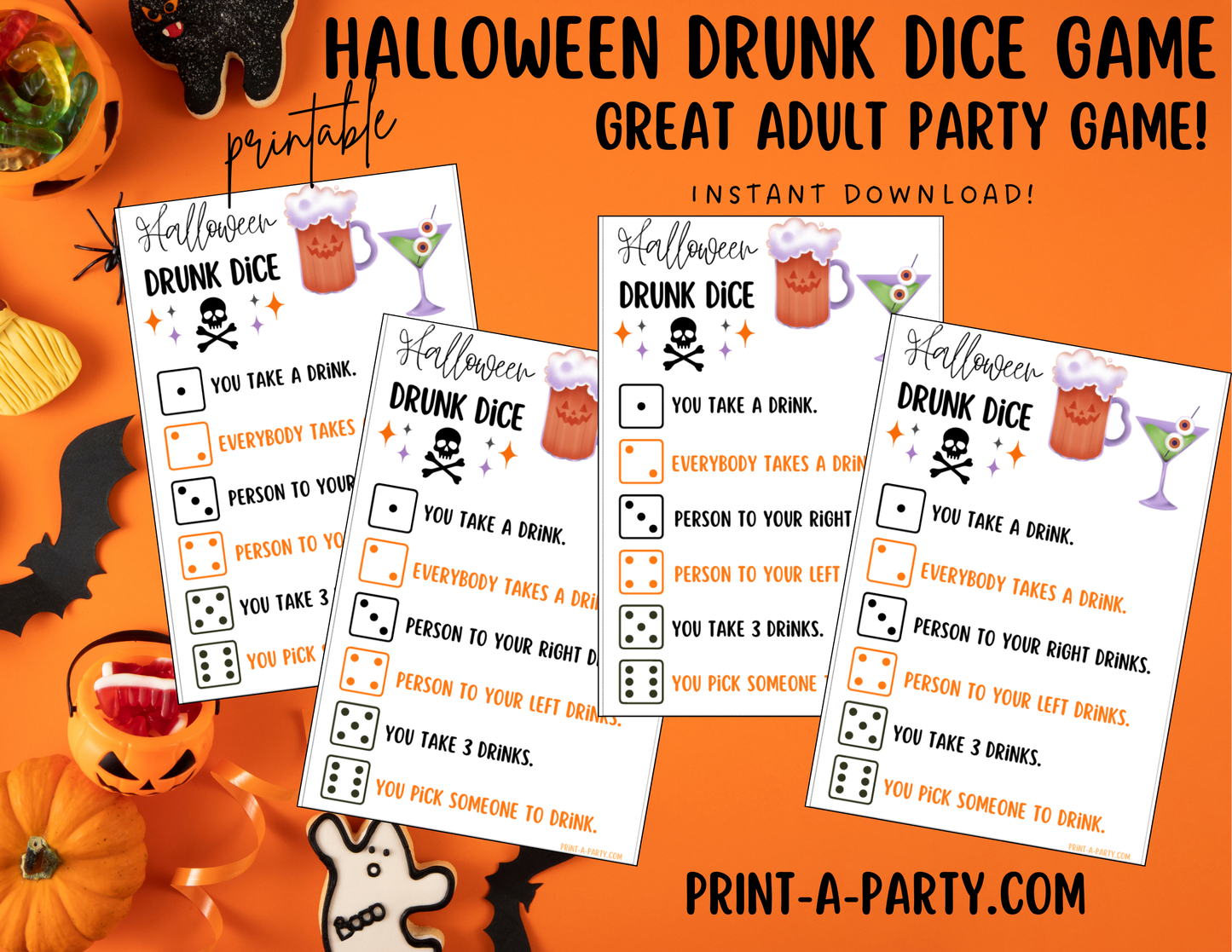 DRUNK DICE GAME: Printable Halloween Drunk Dice Game – Fun Adult Party Activity