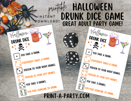 DRUNK DICE GAME: Printable Halloween Drunk Dice Game – Fun Adult Party Activity