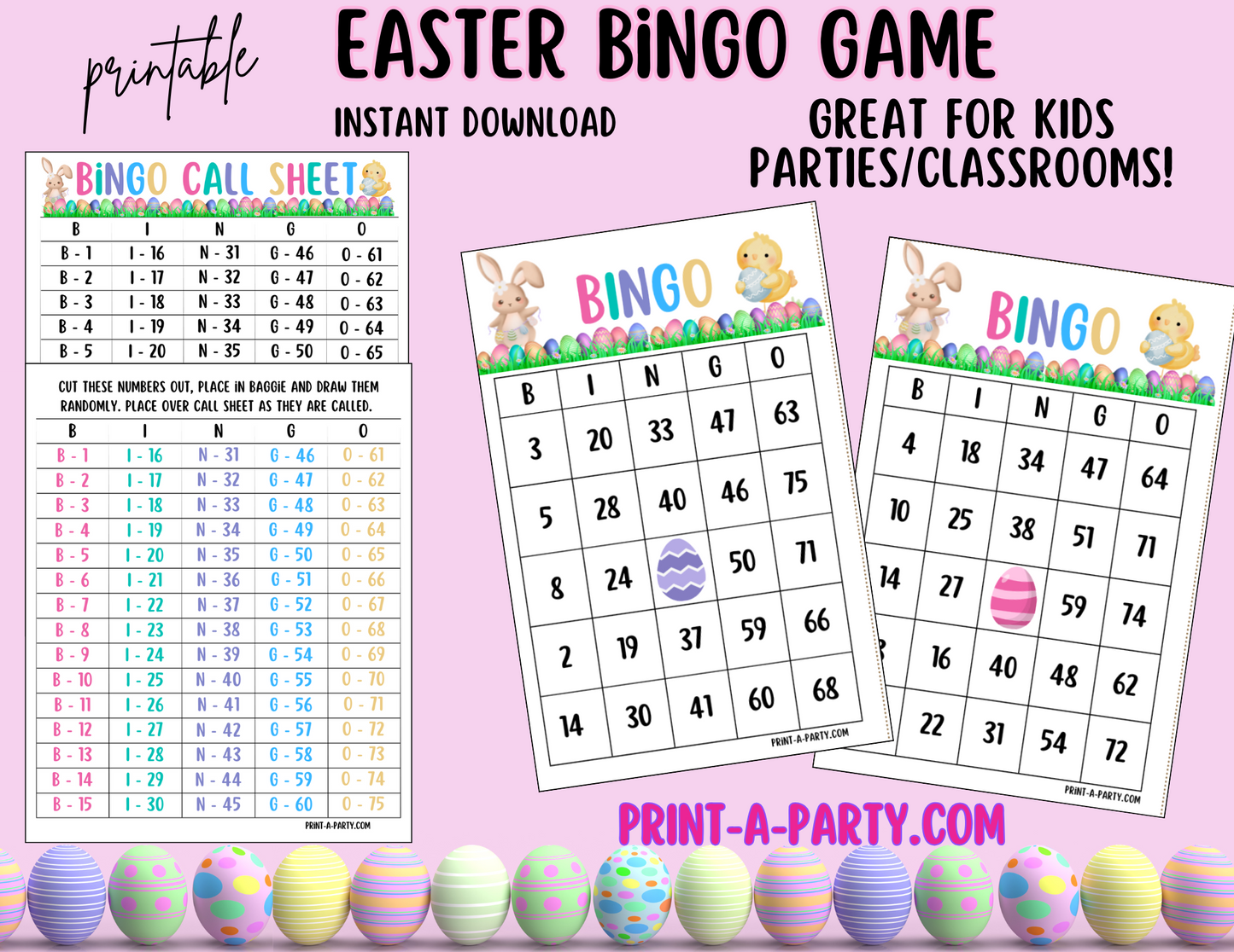 BINGO: Easter Bingo | Easter Bunny | Easter Activities | Parties | Classroom | 30, 40, or 50 cards
