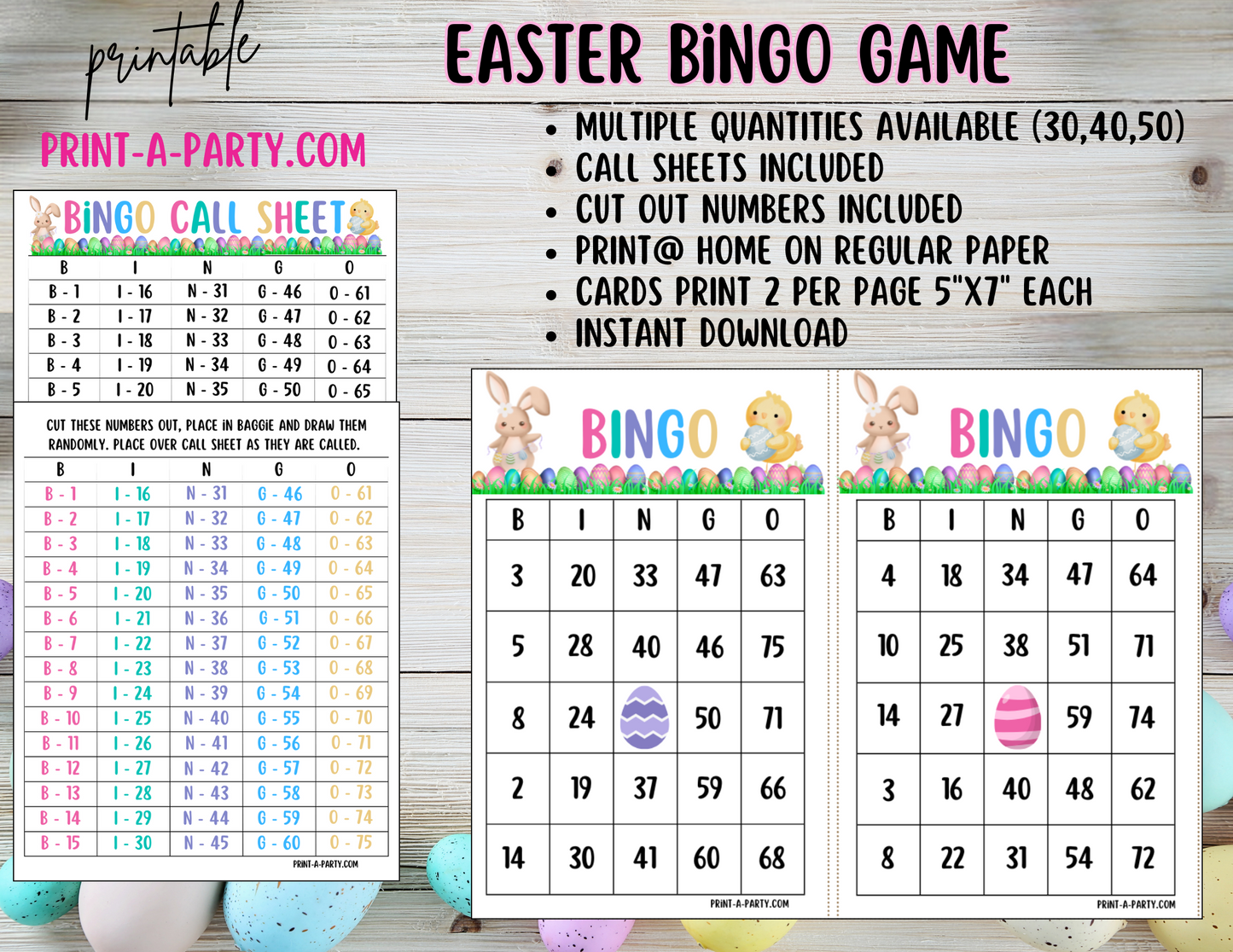 BINGO: Easter Bingo | Easter Bunny | Easter Activities | Parties | Classroom | 30, 40, or 50 cards