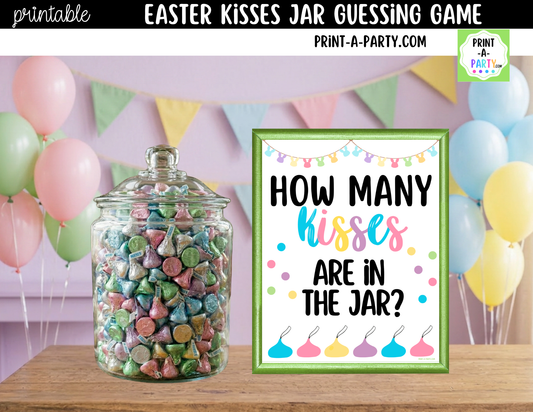Easter Kisses Jar Game Printable Sign (8x10) + Guessing Cards - for Easter or Spring party game decor