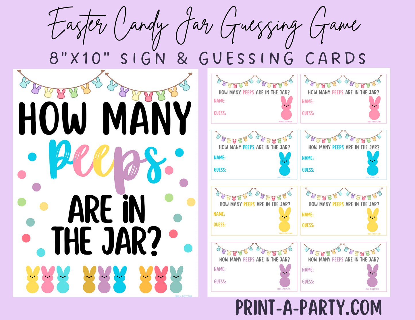 CANDY JAR GUESSING GAME - EASTER PEEPS | How many peeps in jar | Easter Peeps | Easter Party Idea | Easter DIY | Peeps | Jellybeans | Printable