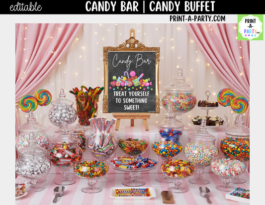 Editable Candy Bar Sign (8x10) and Tent Cards - Printable Sweet Table Decor for Parties and Events