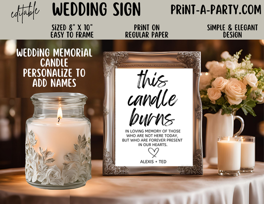 Editable Wedding Sign: MEMORIAL Sign – Editable and Printable Canva Template: This Candle Burns In Memory