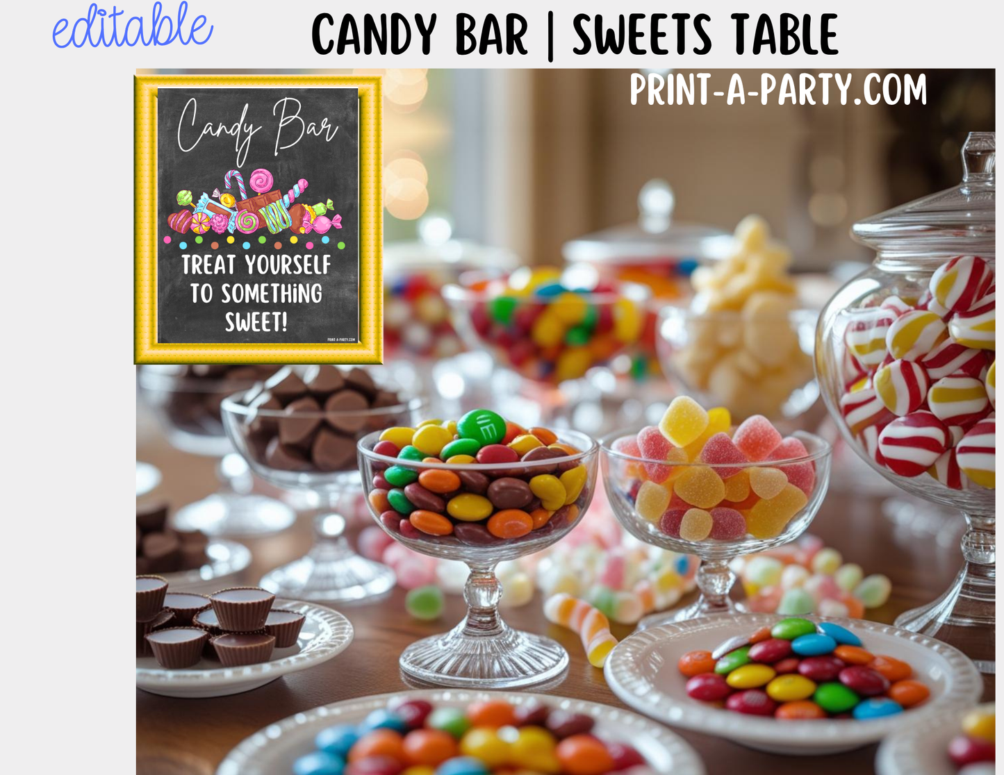 Editable CANDY BAR Sign and Candy Labels Printable in Chalkboard – Sweet Table Decor for Birthdays, Weddings, Showers & More