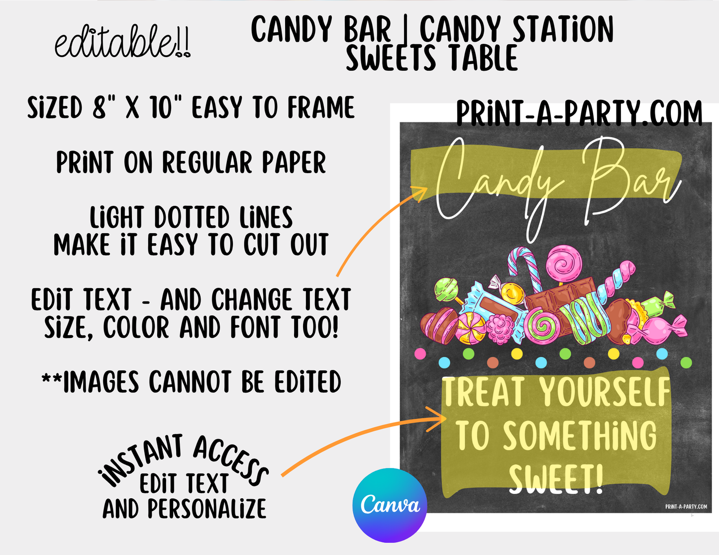 Editable CANDY BAR Sign and Candy Labels Printable in Chalkboard – Sweet Table Decor for Birthdays, Weddings, Showers & More