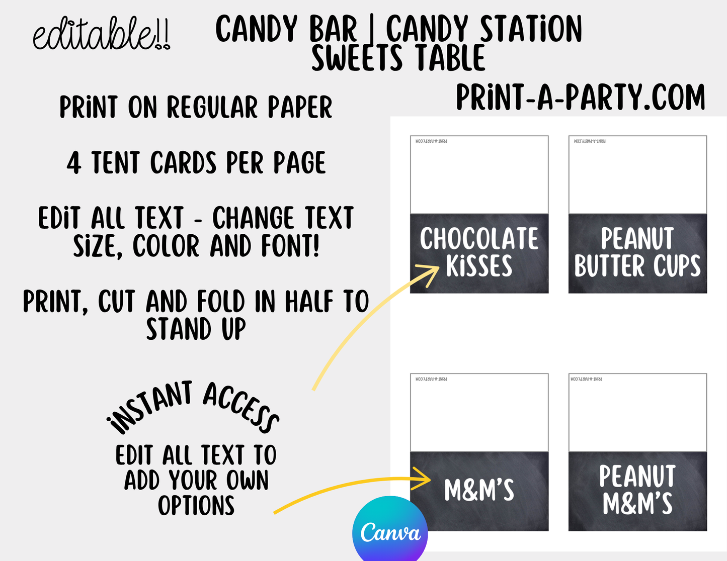 Editable CANDY BAR Sign and Candy Labels Printable in Chalkboard – Sweet Table Decor for Birthdays, Weddings, Showers & More