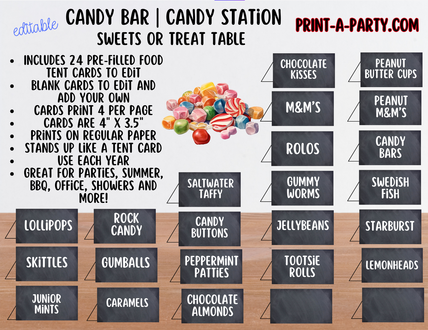 Editable CANDY BAR Sign and Candy Labels Printable in Chalkboard – Sweet Table Decor for Birthdays, Weddings, Showers & More