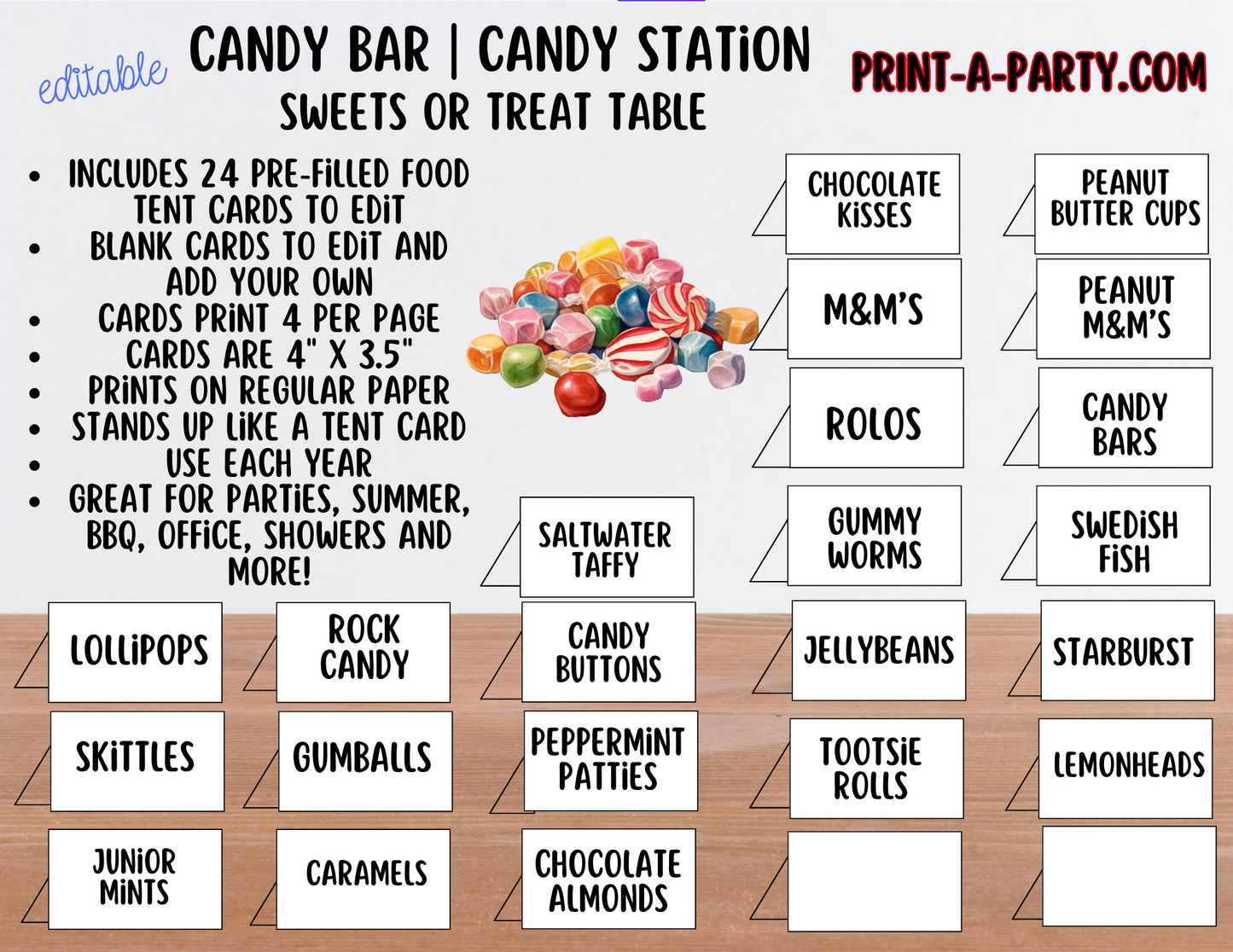 Editable CANDY BAR Sign and Candy Labels Printable in White – Sweet Table Decor for Birthdays, Weddings, Showers & More