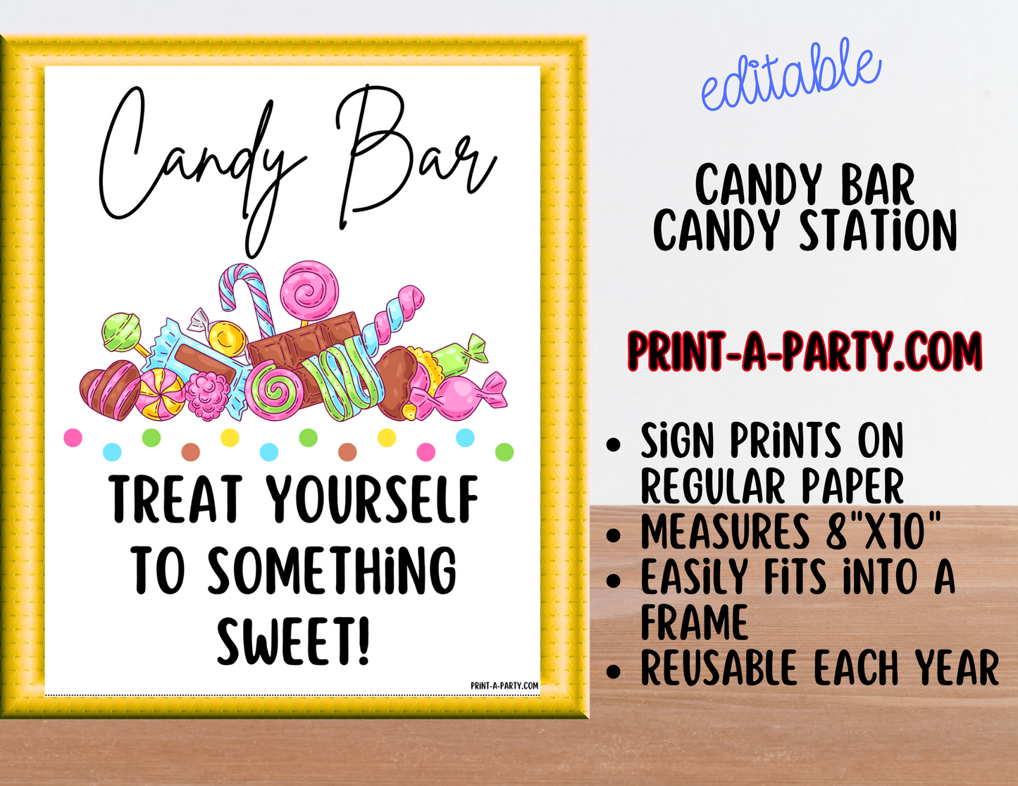 Editable CANDY BAR Sign and Candy Labels Printable in White – Sweet Table Decor for Birthdays, Weddings, Showers & More