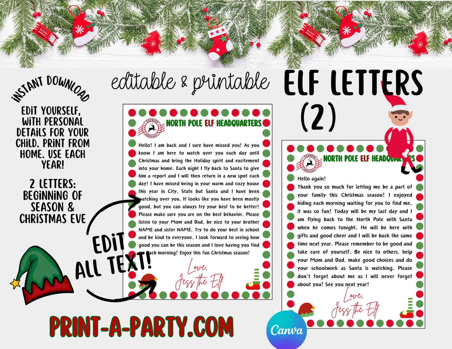 ELF - Editable Elf Note Pack - Printable Christmas Elf Letters