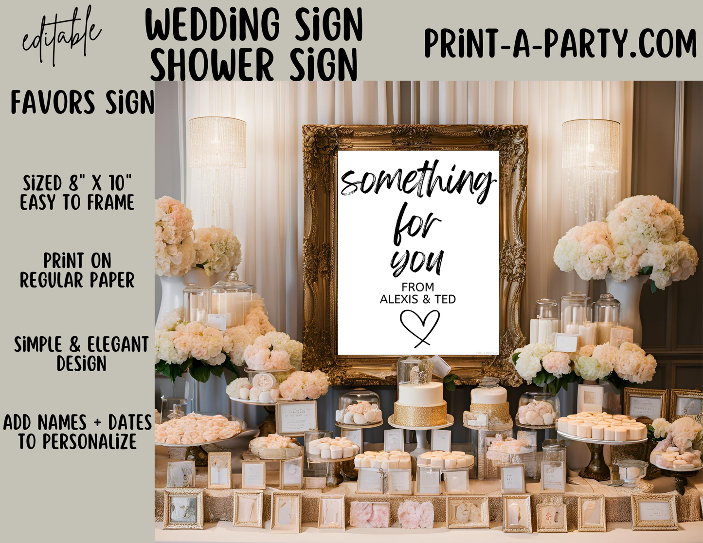 Editable Wedding Sign: FAVORS SIGN - Something For You - Canva Printable for Weddings, Showers and more