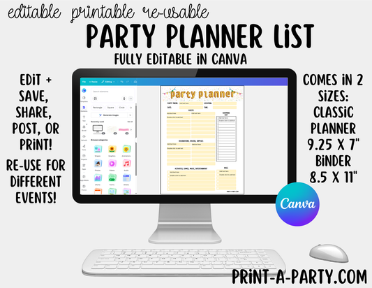 Party Planner Editable Template – Canva Template for Planner/Binder (7x9.25" & 8.5x11")