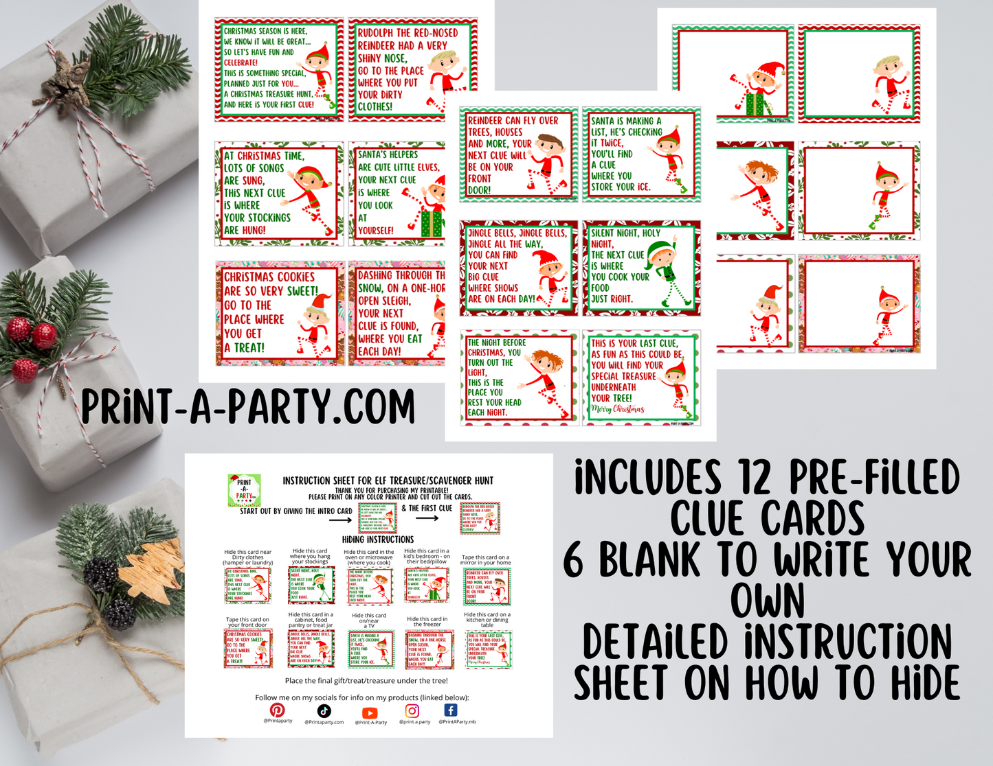 ELF TREASURE HUNT - Printable Male Elf (Light Skin Tones) Scavenger Hunt Treasure Hunt Clues