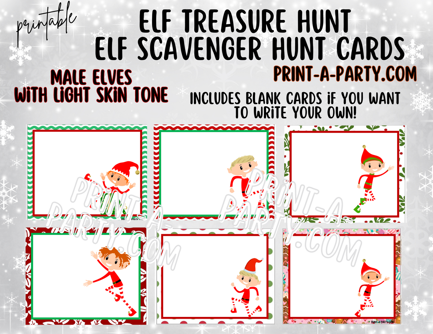 ELF TREASURE HUNT - Printable Male Elf (Light Skin Tones) Scavenger Hunt Treasure Hunt Clues