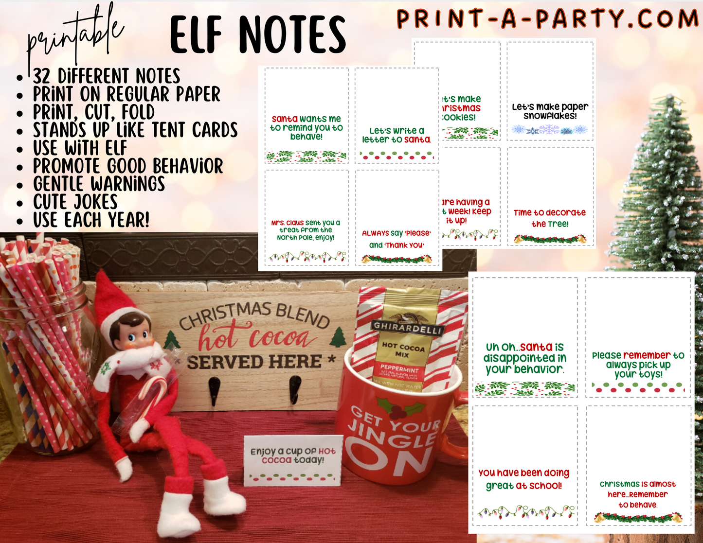 ELF NOTE CARDS - Printable Elf Notes - 32 Tent Cards from Your Christmas Elf
