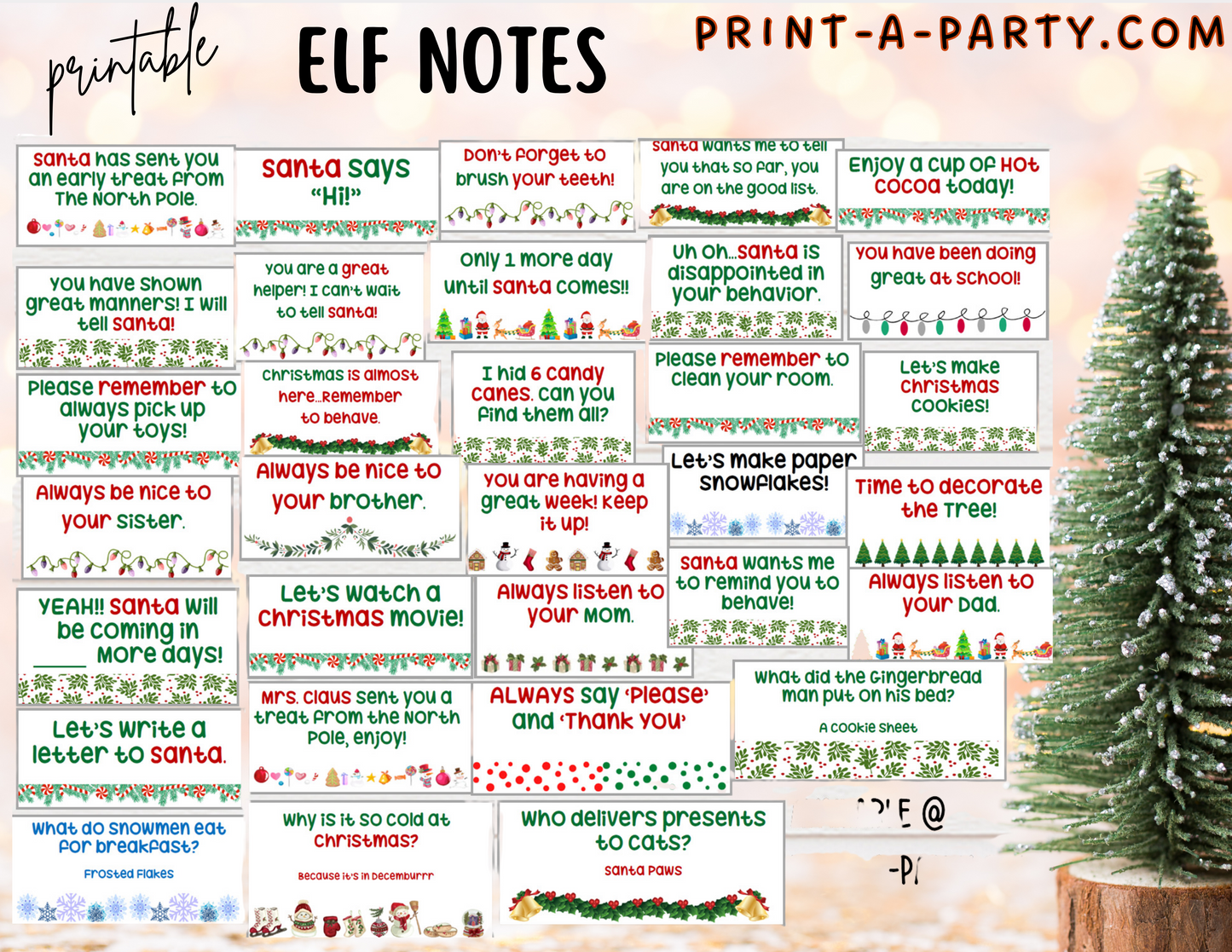 ELF NOTE CARDS - Printable Elf Notes - 32 Tent Cards from Your Christmas Elf