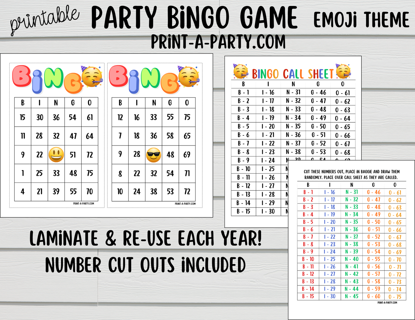 BINGO: Emoji theme - Printable Emoji Bingo Game | Fun Birthday Party Game for Kids & Adults | Instant Download