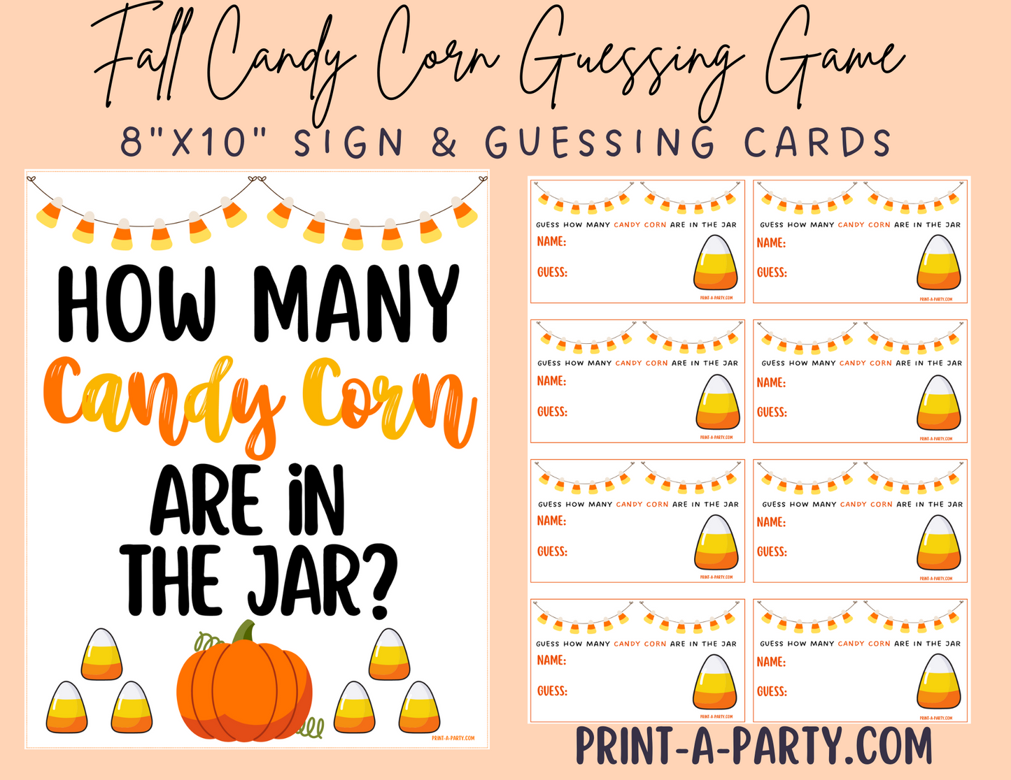Candy Jar Guessing Game - FALL CANDY CORN - Printable Fall and Halloween Party Game for Classrooms, Office, and Home
