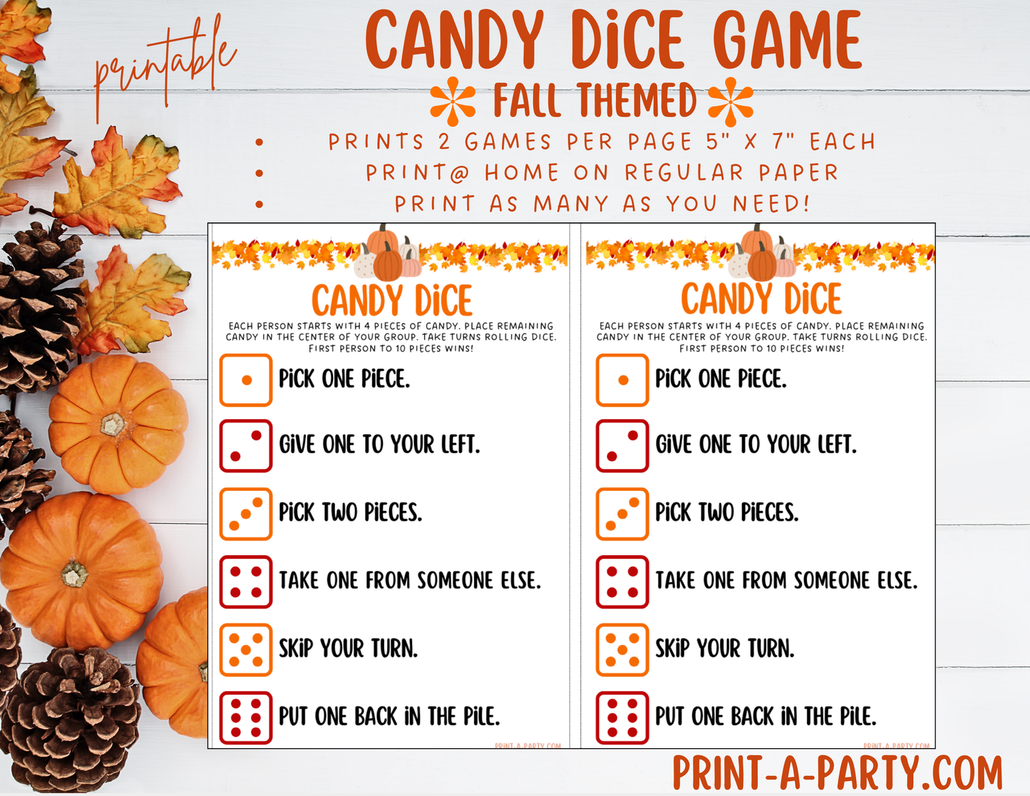 DICE GAME: Fall Candy Dice Game Printable | Autumn Party Game for Kids, Classrooms & Family Fun | Instant Download