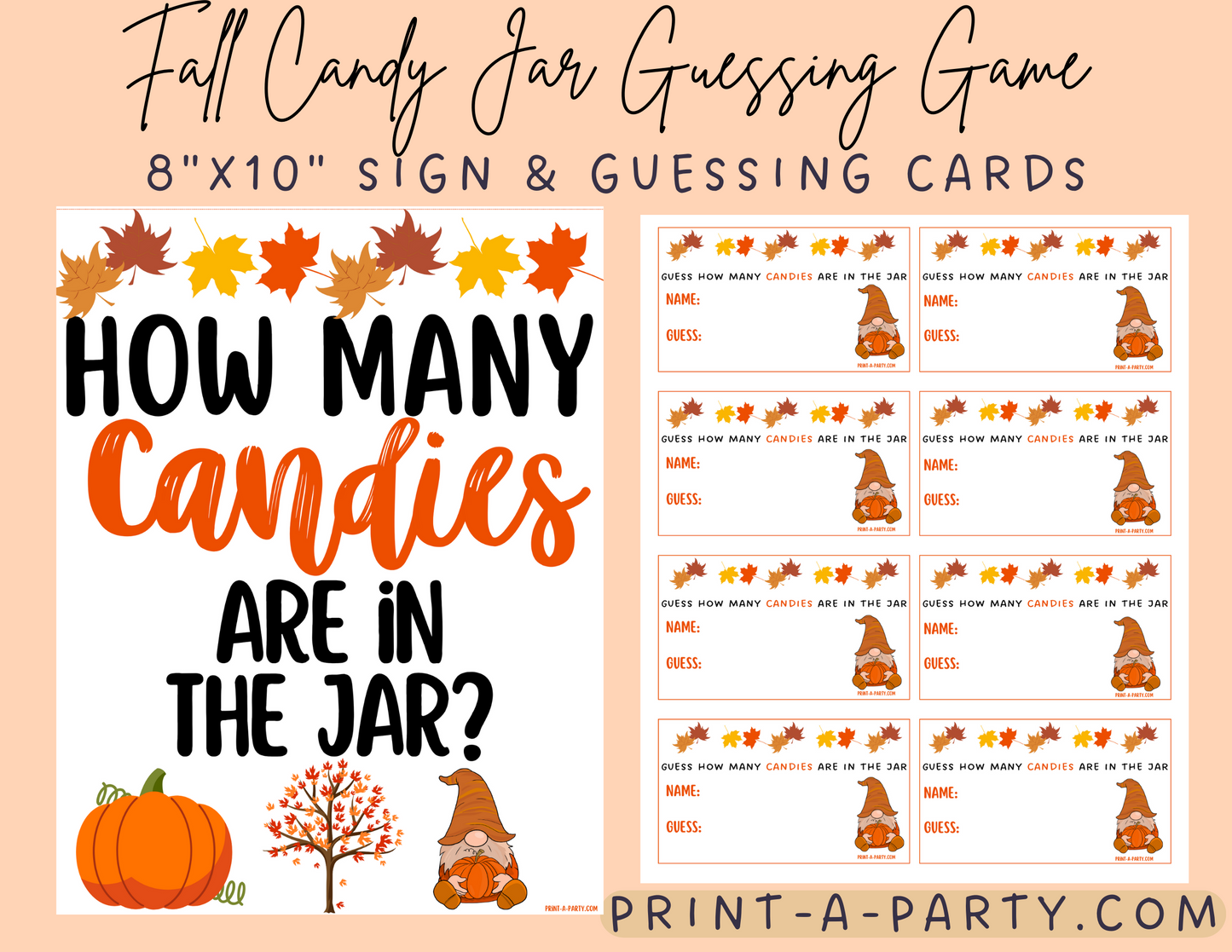 Candy Jar Guessing Game - FALL CANDY - Printable Fall and Halloween Party Game for Classrooms, Office, and Home