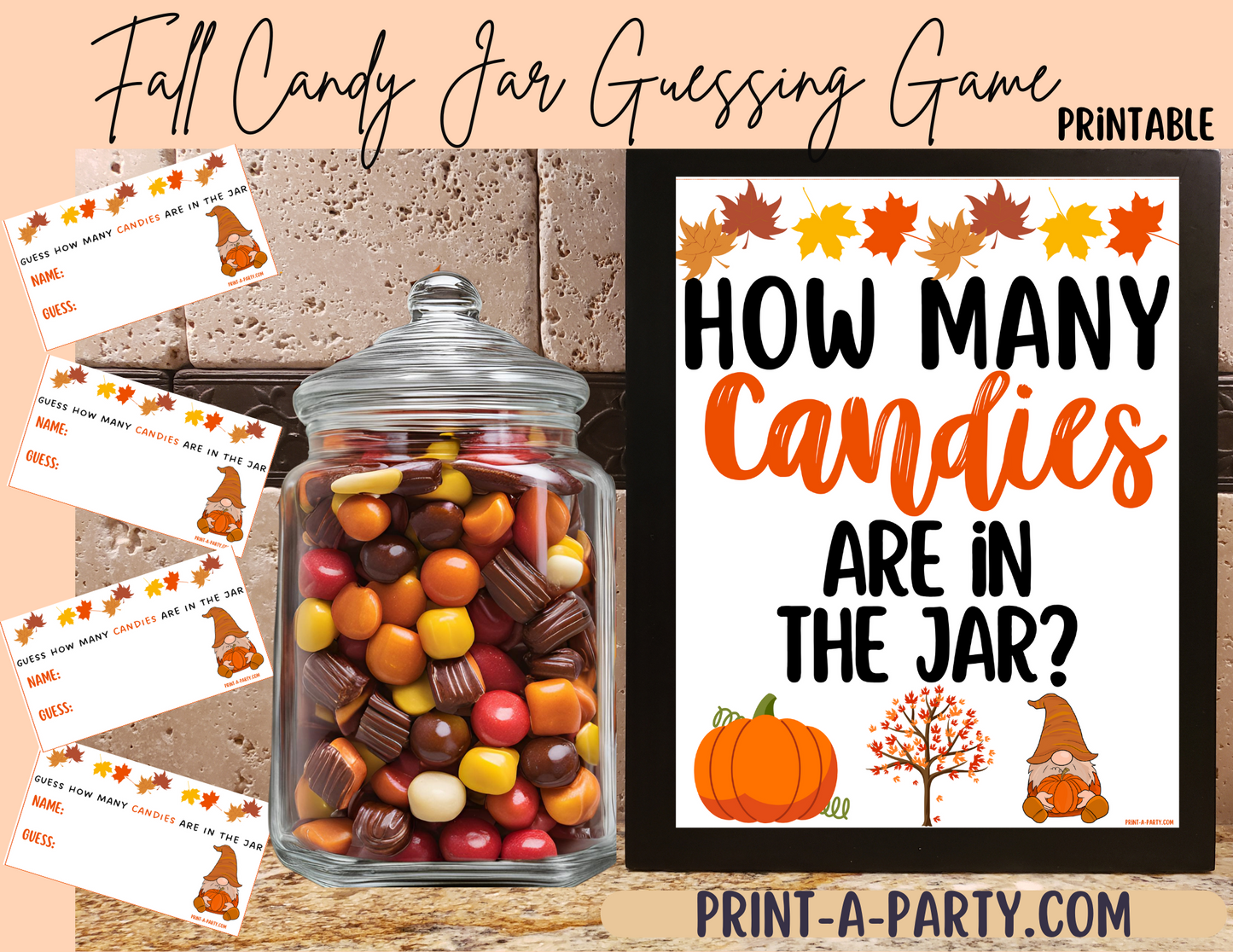 Candy Jar Guessing Game - FALL CANDY - Printable Fall and Halloween Party Game for Classrooms, Office, and Home