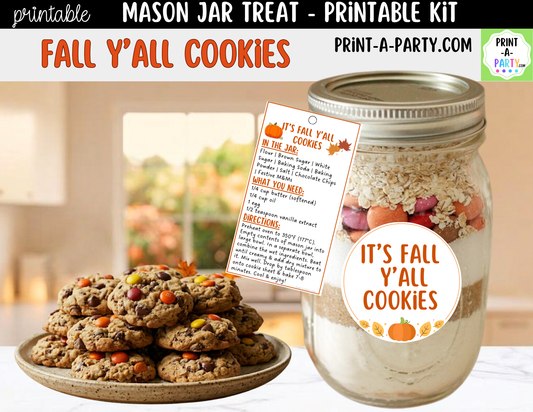 Fall Cookies in a Mason Jar Gift Printable Kit - Labels, Tag, Recipe and Instructions