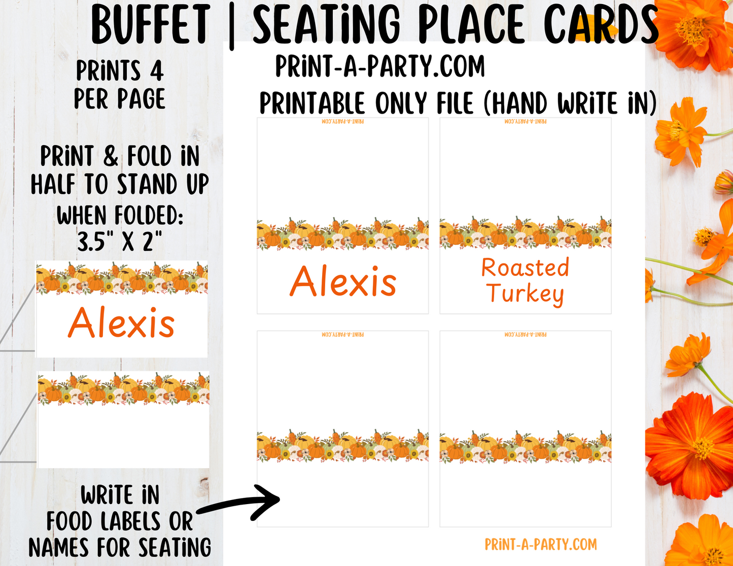 Fall Buffet PRINTABLE Food Labels & Seating Place Cards - Perfect for Thanksgiving, Autumn Parties, and Seasonal Gatherings