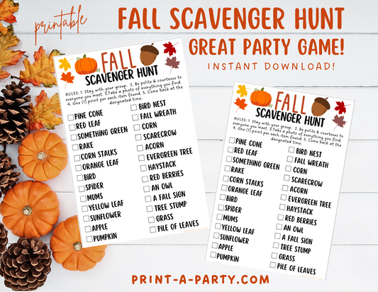 SCAVENGER HUNT GAME: Fall - Printable Fall Scavenger Hunt Game – Autumn Outdoor Activity for Kids, Classrooms, and Parties