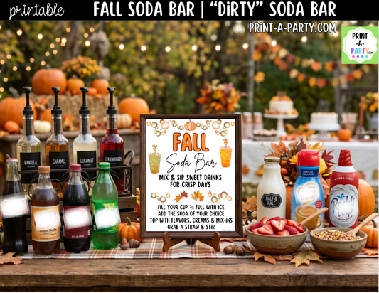 Fall "Dirty" Soda Bar Printable Kit - Sign (8x10) & Recipe Tent Cards (12 recipes!) Drink Station Decor