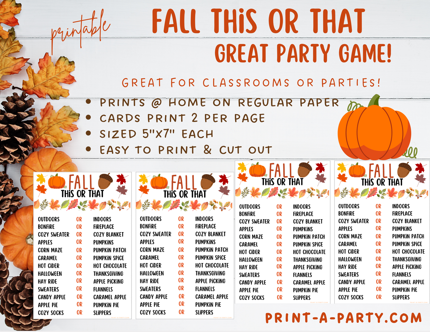 THIS OR THAT GAME: Printable This or That Fall Game – Fun Autumn Activity for Classrooms & Parties