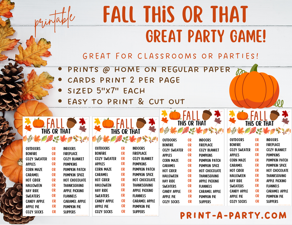 This or That Game - Fall | Autumn Themed - Printable Game – PrintAParty