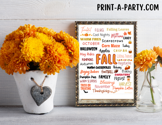 Printable Quote Fall Word Collage Wall Art - perfect for Cozy Home Fall Decor