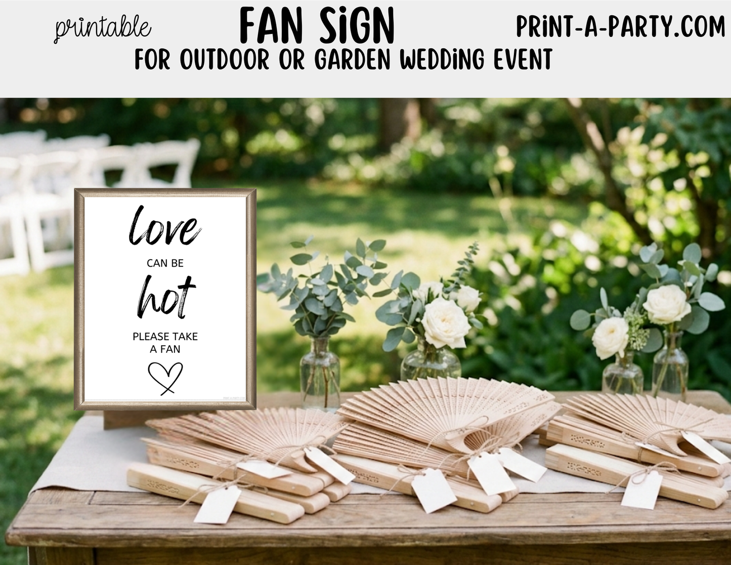 Printable Fan Sign (8x10) - Outdoor or Garden Wedding Shower Decor - Instant PDF Download