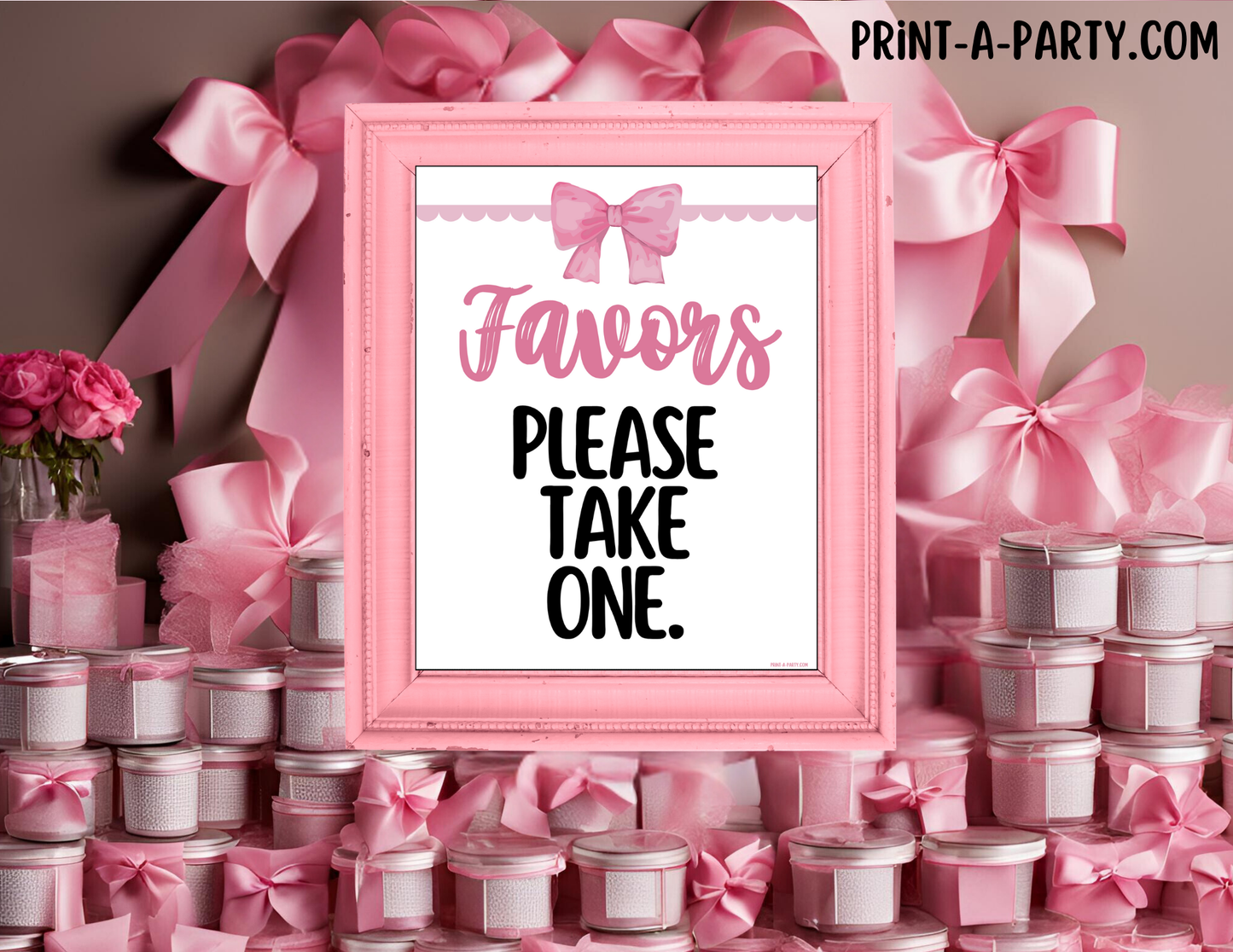 FAVORS SIGN - BOW COQUETTE THEME 1 | Party Favors | Baby or Bridal Shower Favors | Party Favors | Favors Please take one